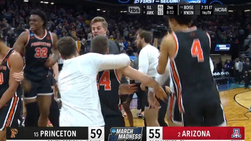 Princeton players jump around