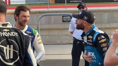 Ross Chastain talks with Daniel Suarez