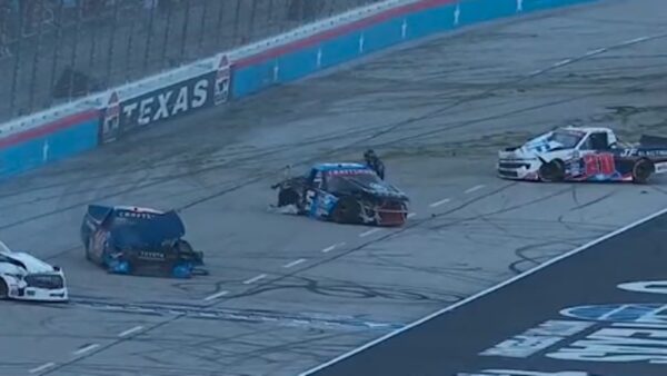 Dean Thompson crashes in a truck series race