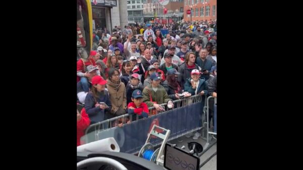 Fans outside Fenway Park