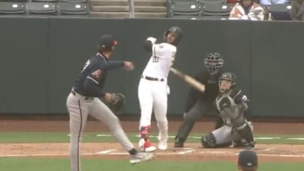 Trey Cabbage hitting a home run