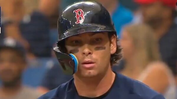 Triston Casas in his Red Sox helmet