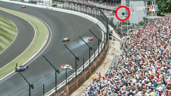 A tire went flying over the grandstand at the Indy 500