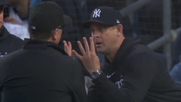 Aaron Boone in the umpire face