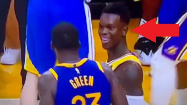 Dennis Schroder smiles at Draymond Green