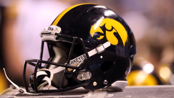 An Iowa Hawkeyes football helmet