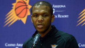 Suns GM James Jones speaking to the media