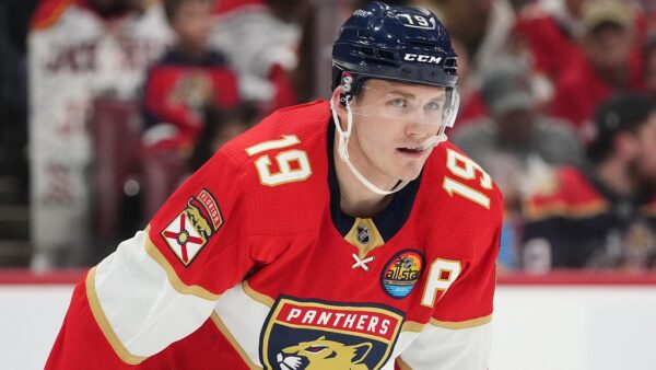 Matthew Tkachuk leans forward