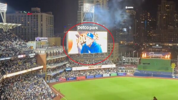 Clayton Kershaw on the Padres scoreboard