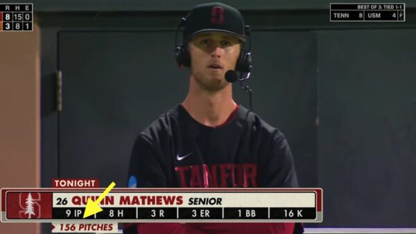 Quinn Mathews is interviewed on the field