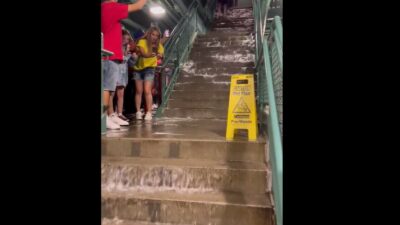 Water goes down the stairs