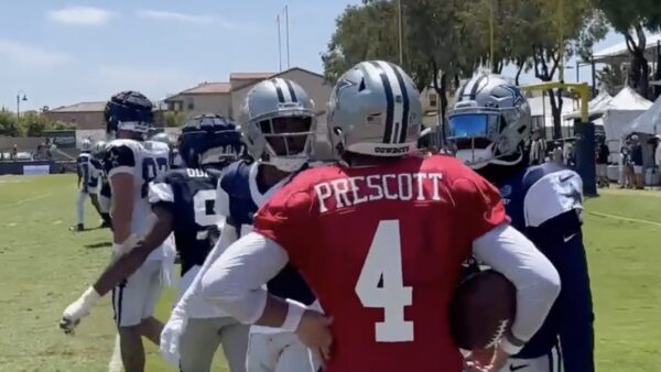 Dak Prescott and Trevon Diggs staredown at Cowboys training camp