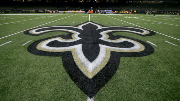 A logo on the Saints field