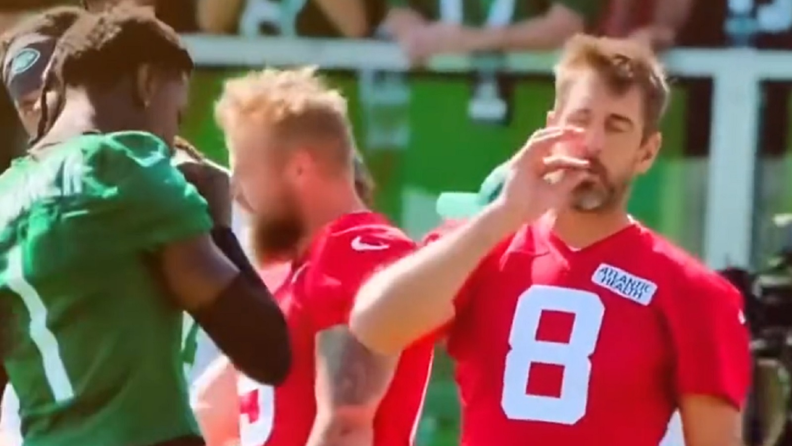 Aaron Rodgers and Sauce Gardner Handshake New York Jets shirt