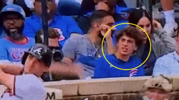 A Chicago Cubs fan reacting to a home run