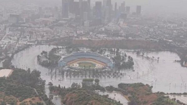 Dodger Stadium in the rain