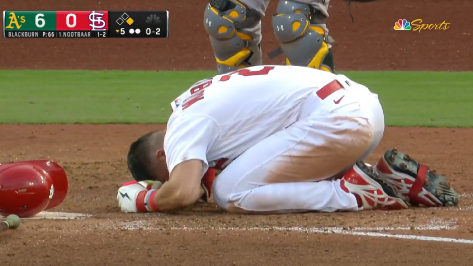 MLB's Lars Nootbaar Crumples In Pain After Fouling Ball Into Groin