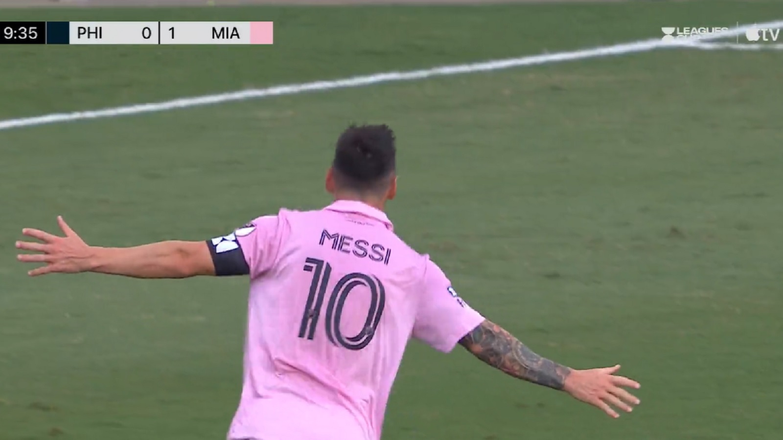 Lionel Messi scores goal from ridiculously deep