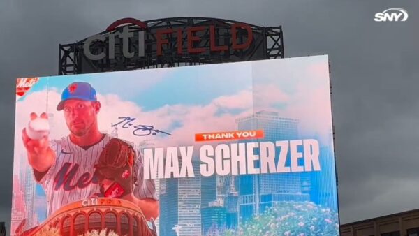A Max Scherzer tribute video on the Mets scoreboard