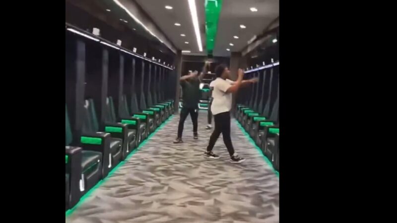 Michigan State players in the locker room