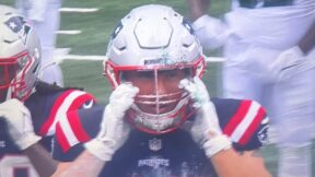 Cole Strange has paint on his facemask