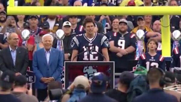 Tom Brady speaks at a ceremony