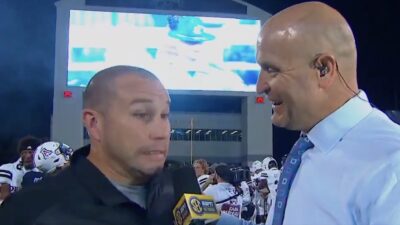 Zach Arnett interviewed on the field