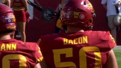 Two Iowa State players next to each other