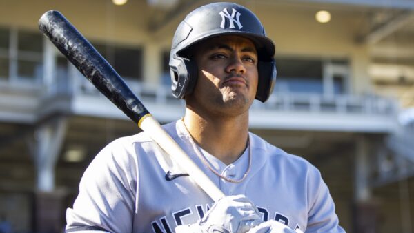 Jasson Dominguez holding a bat