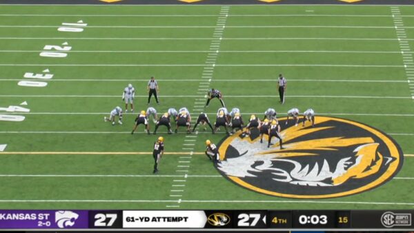 Missouri lines up for a field goal attempt