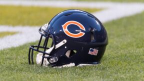 Bears helmet on the field