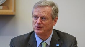Charlie Baker at a press conference