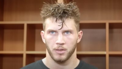 Foster Moreau in the locker room