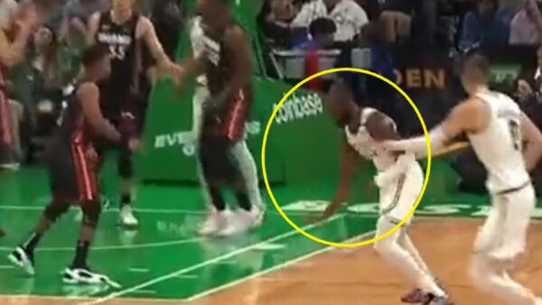 Jaylen Brown doing the 'too small' gesture to Kyle Lowry