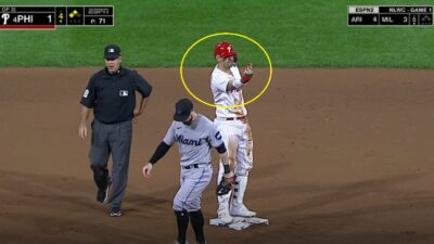 Nick Castellanos flashes a finger