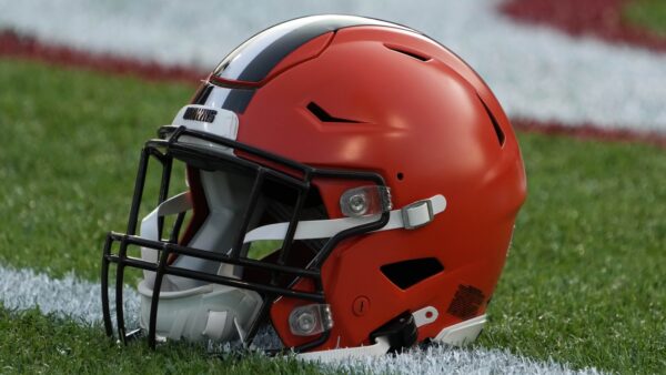Browns helmet on the field