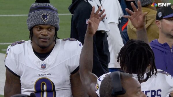 Lamar Jackson glaring at Ravens teammate Zay Flowers