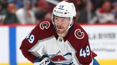 Avalanche player Samuel Girard looking on