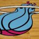 The logo of the Miami Heat on the court
