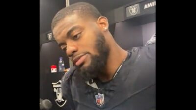 Amik Robertson in a locker room interview