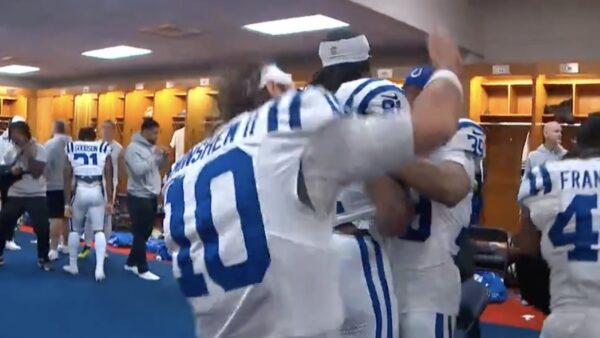 Gardner Minshew dances in the locker room