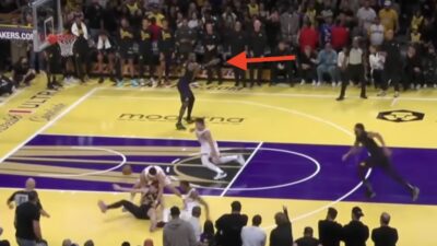 LeBron James calls a timeout during a Lakers-Suns game