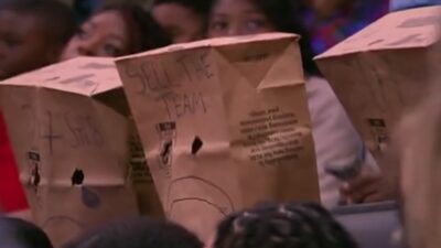 Pistons fans wear bags on their heads