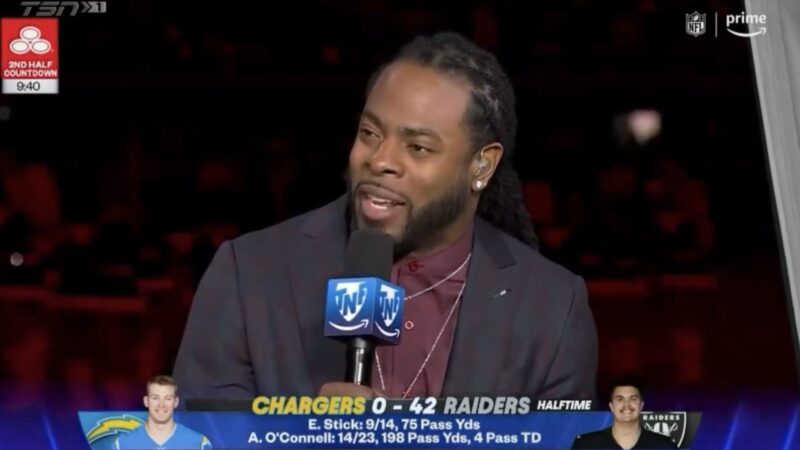 Richard Sherman speaking at halftime during Chargers-Raiders game