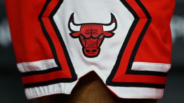 A Chicago Bulls logo on a pair of shorts