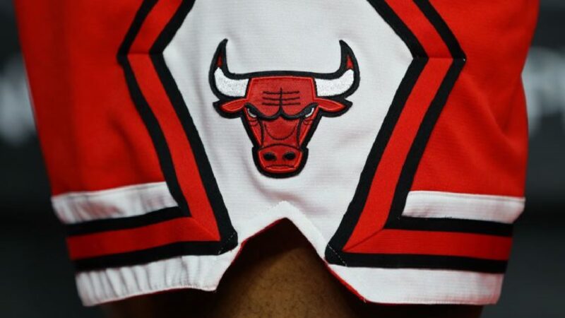 A Chicago Bulls logo on a pair of shorts