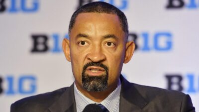 Juwan Howard with the media