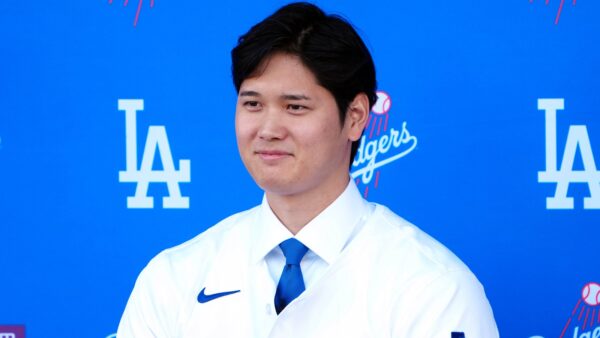 Shohei Ohtani being introduced by the Dodgers