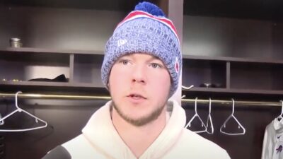 Tyler Bass during a postgame interview