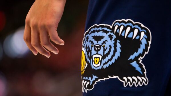 The logo of the Memphis Grizzlies on shorts